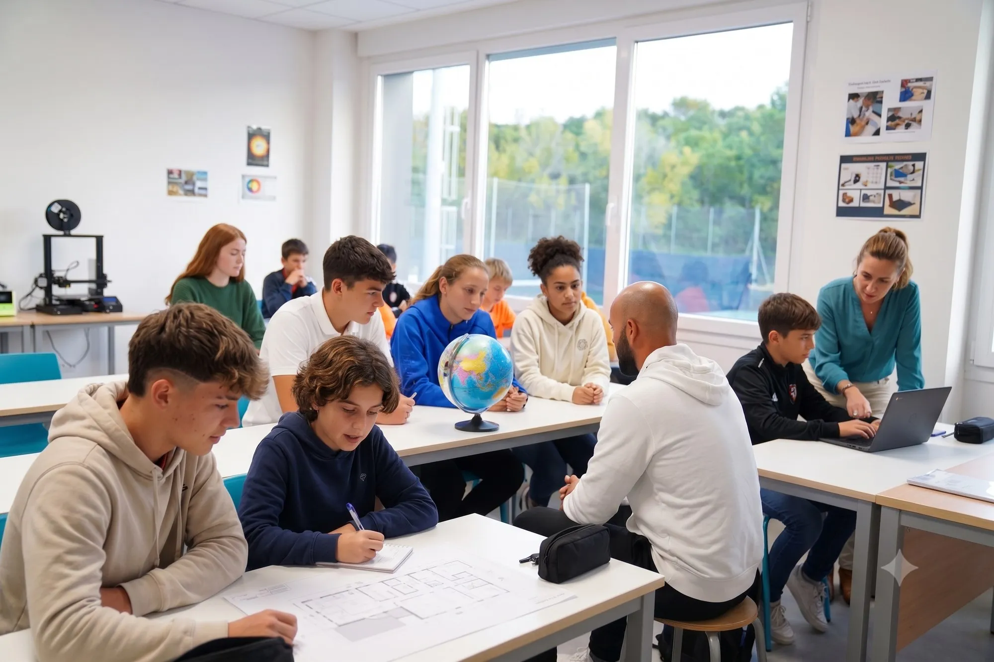 Alumnos trabajando en un aula de ESC American School mientras los profesores les atienden
